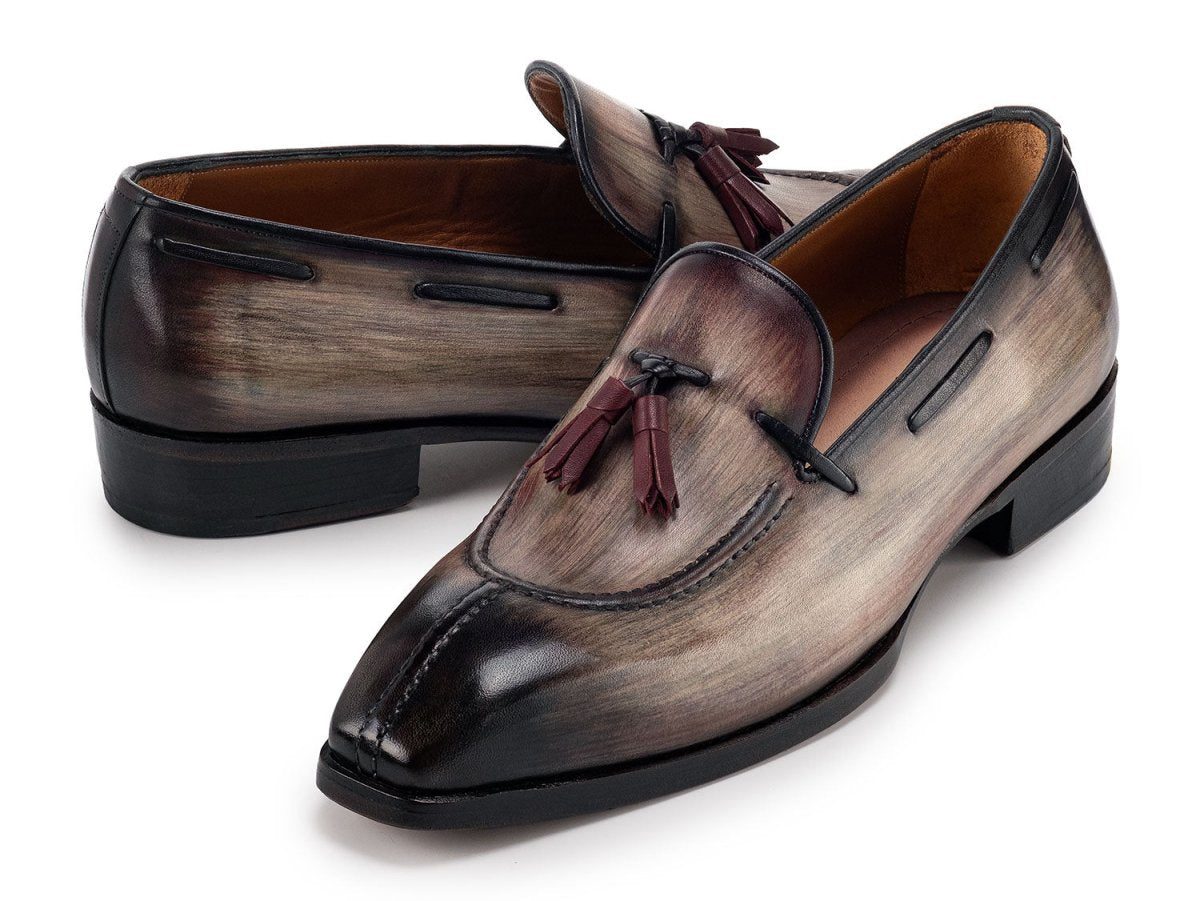 Paul Parkman Men's Split Toe Tassel Loafers Brown Patina Leather (ID8135 BRW)