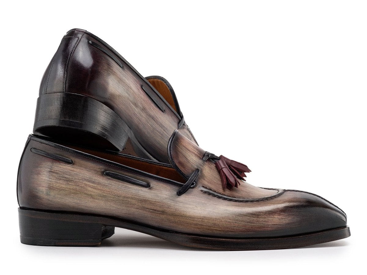Paul Parkman Men's Split Toe Tassel Loafers Brown Patina Leather (ID8135 BRW)