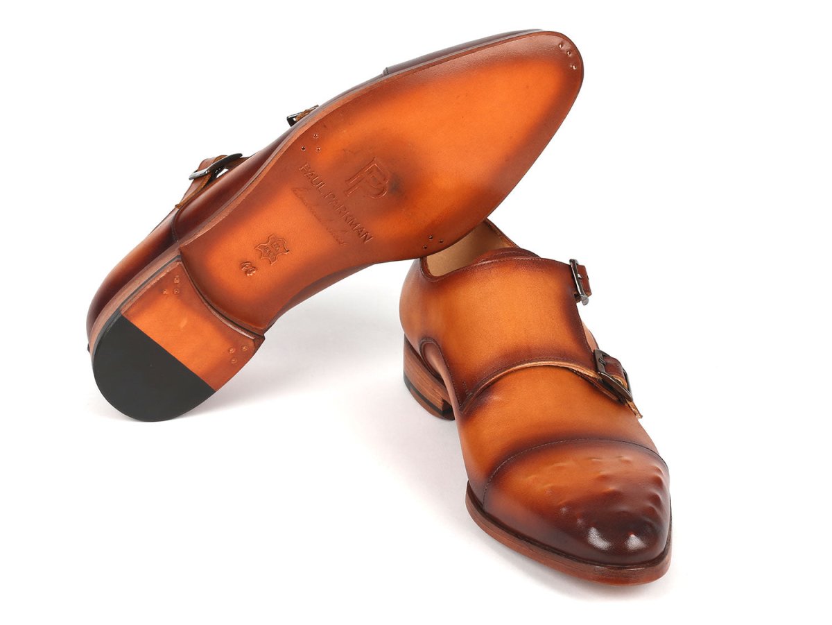 Paul Parkman Men's Studded Cap Toe Monkstraps Light Brown (ID047 CML)