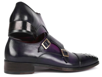 Paul Parkman Men's Studded Cap Toe Monkstraps Purple (ID047 PRP)