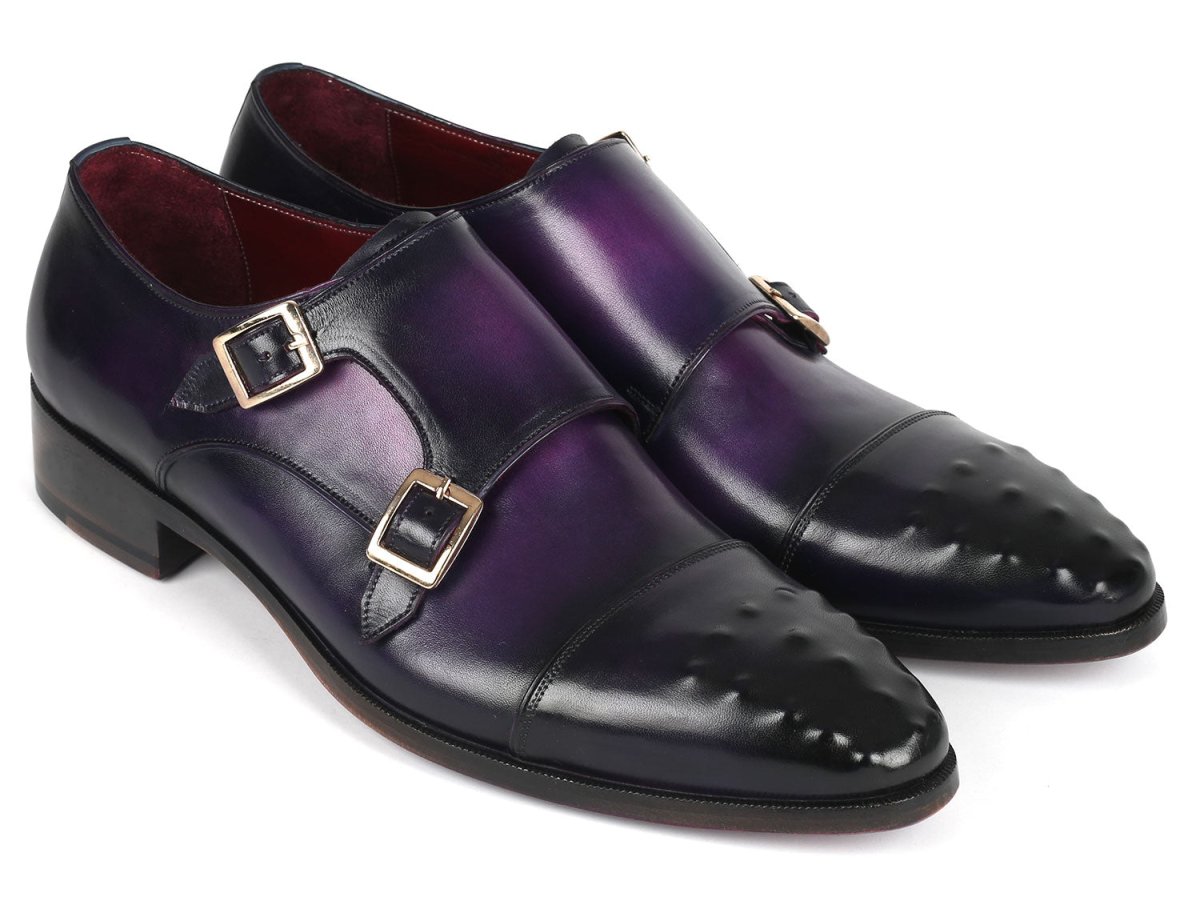 Paul Parkman Men's Studded Cap Toe Monkstraps Purple (ID047 PRP)
