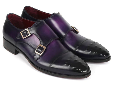 Paul Parkman Men's Studded Cap Toe Monkstraps Purple (ID047 PRP)