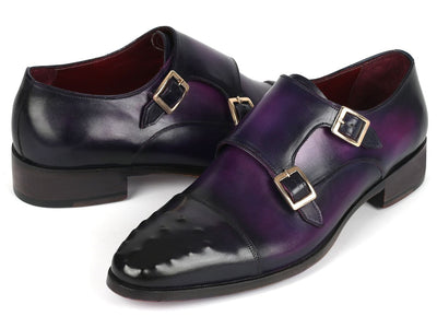 Paul Parkman Men's Studded Cap Toe Monkstraps Purple (ID047 PRP)