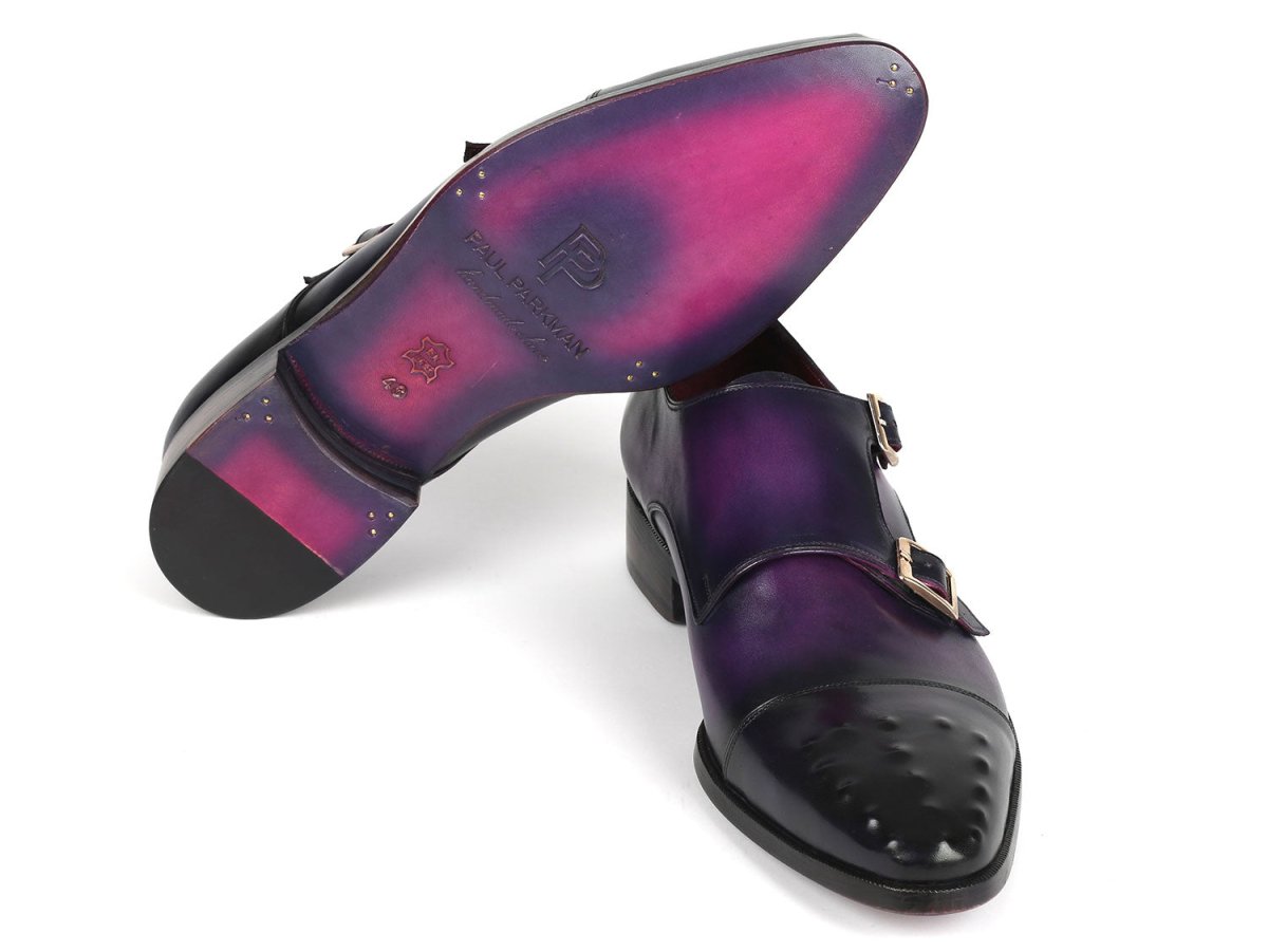 Paul Parkman Men's Studded Cap Toe Monkstraps Purple (ID047 PRP)