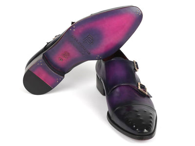 Paul Parkman Men's Studded Cap Toe Monkstraps Purple (ID047 PRP)