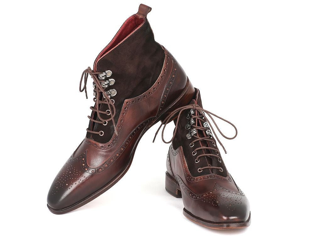 Paul Parkman Men's Suede and Leather Wingtip Boots in Brown