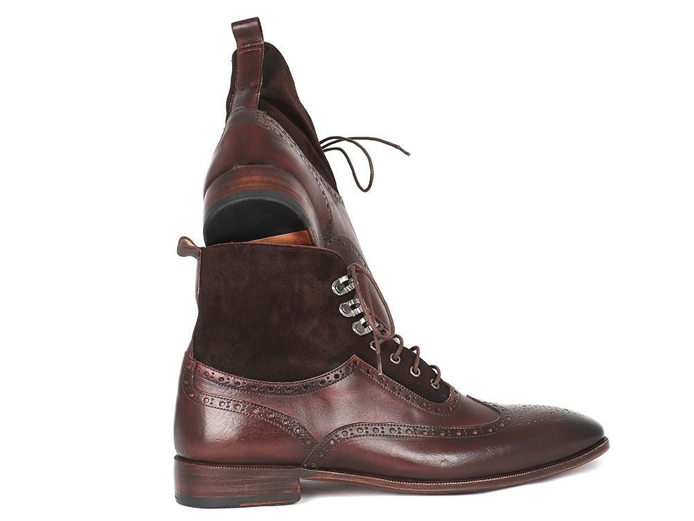 Paul Parkman Men's Suede and Leather Wingtip Boots in Brown