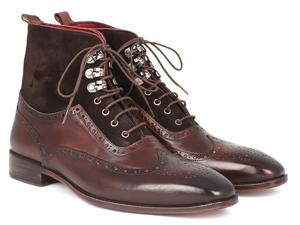 Paul Parkman Men's Suede and Leather Wingtip Boots in Brown