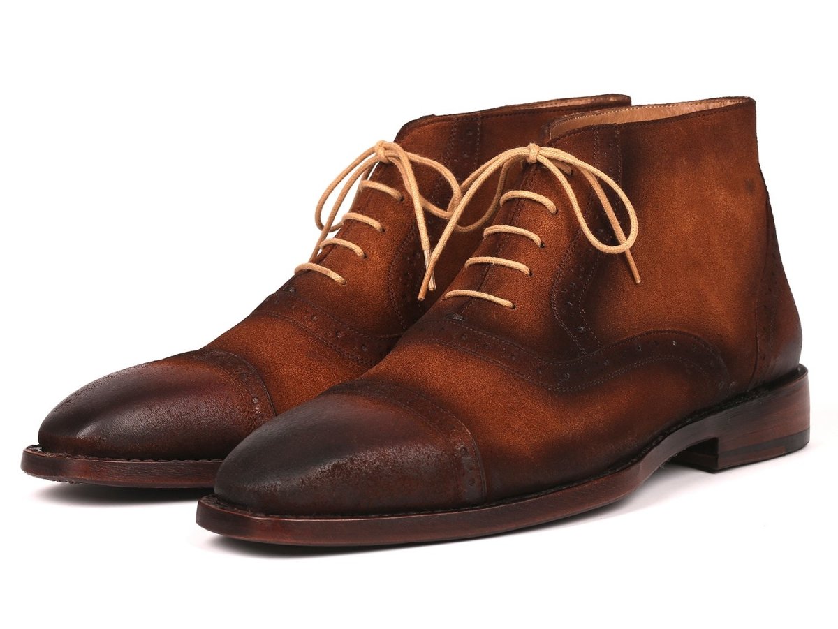 Paul Parkman Men's Suede Cap Toe Ankle Boots in Antique Brown