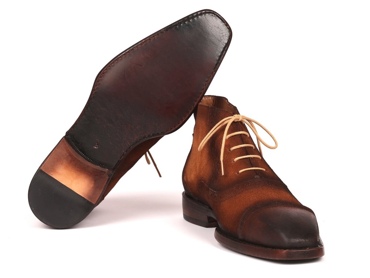Paul Parkman Men's Suede Cap Toe Ankle Boots in Antique Brown