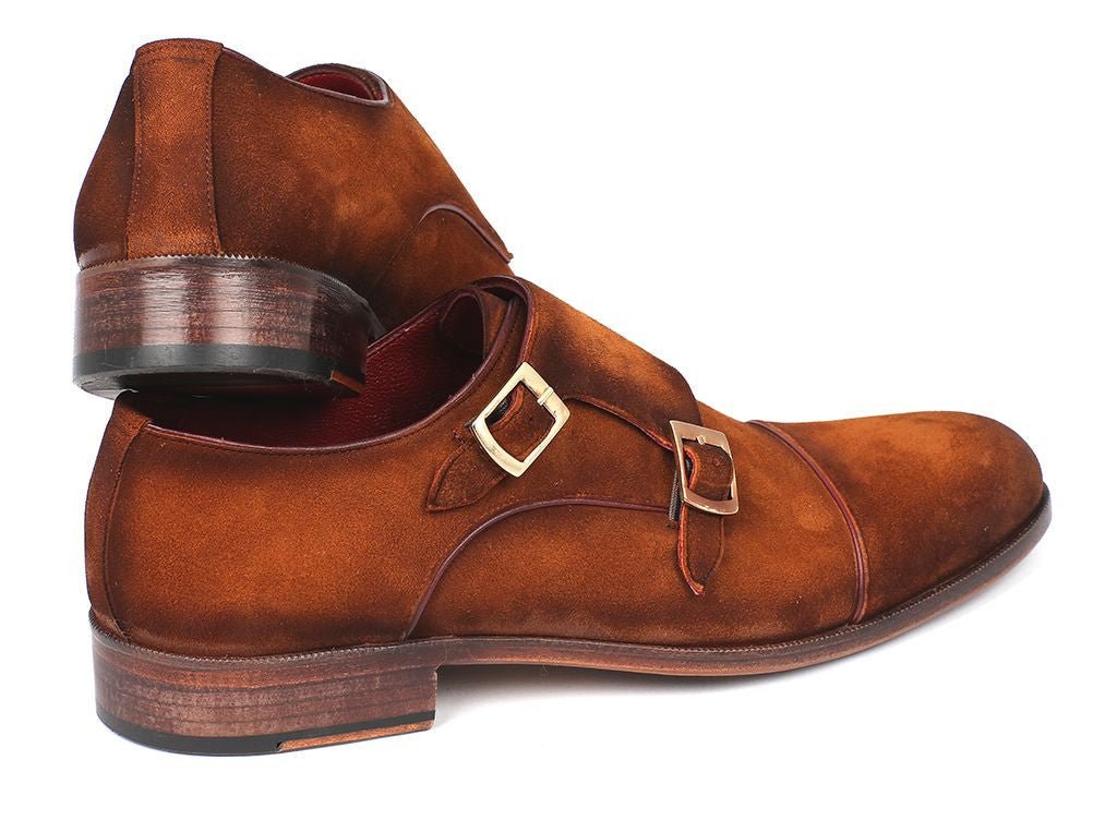 Paul Parkman Men's Suede Captoe Double Monkstraps in Camel