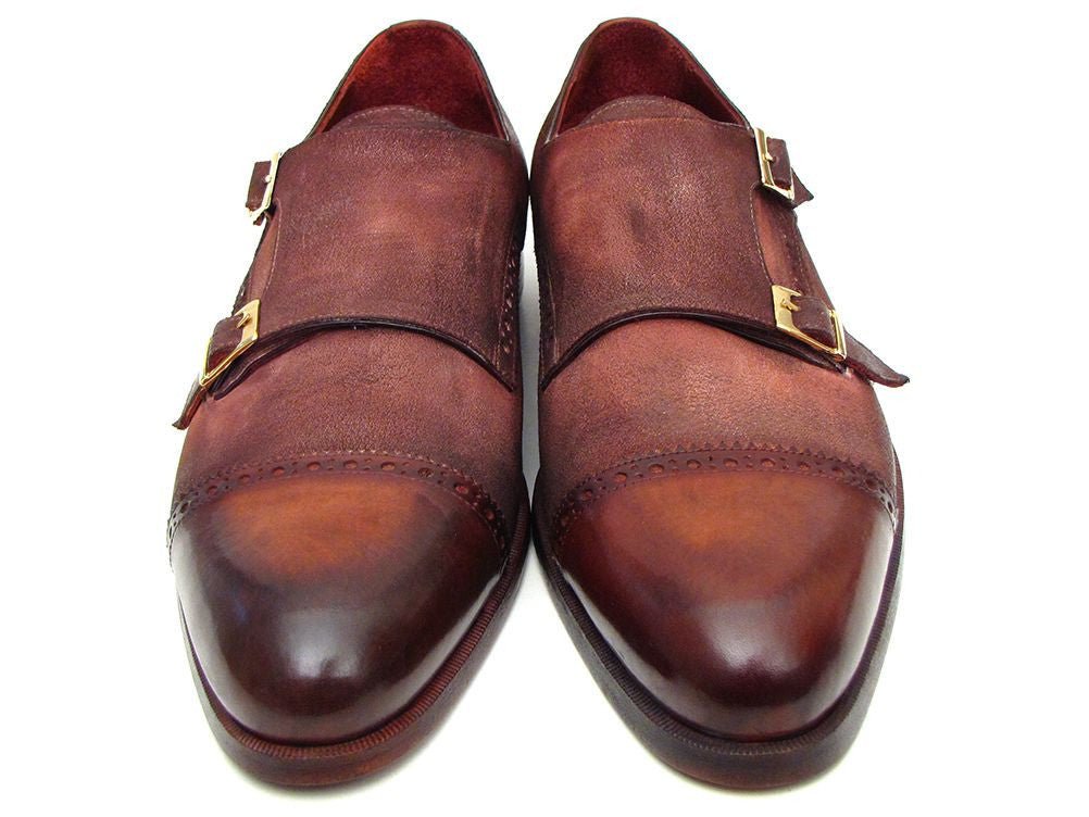 Paul Parkman Men's Suede Double Monkstraps in Antique Brown