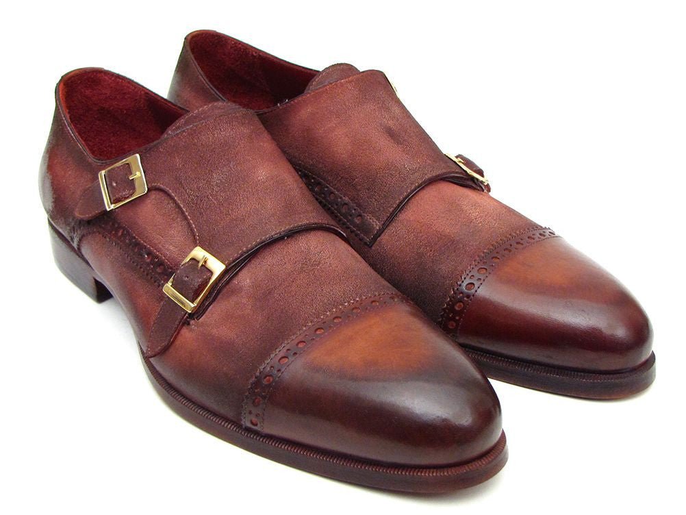 Paul Parkman Men's Suede Double Monkstraps in Antique Brown