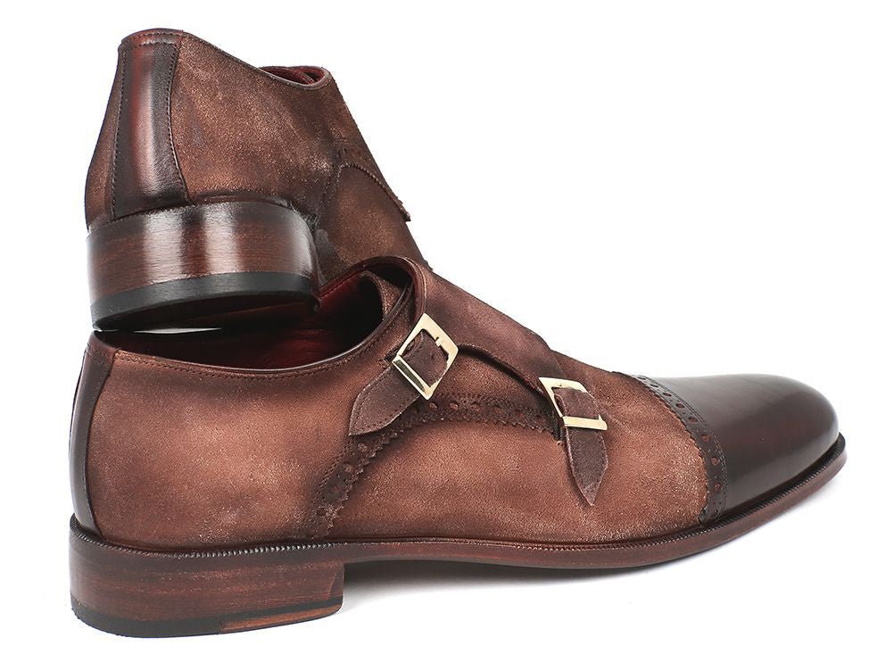 Paul Parkman Men's Suede Double Monkstraps in Brown and Beige