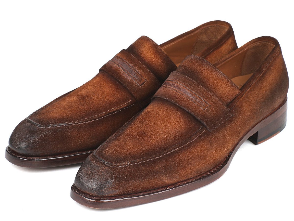 Paul Parkman Men's Suede Goodyear Welted Loafers in Brown Antique