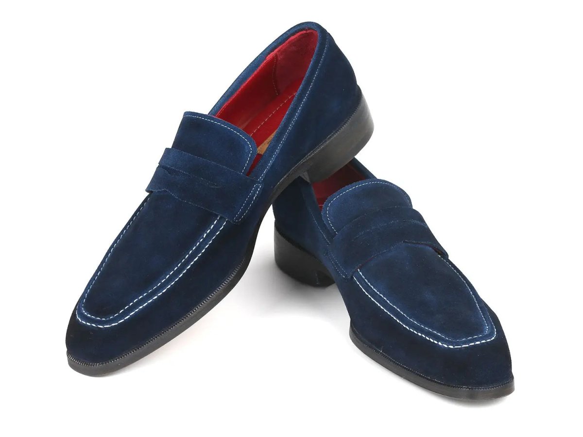 Paul Parkman Men's Suede Penny Loafers in Navy