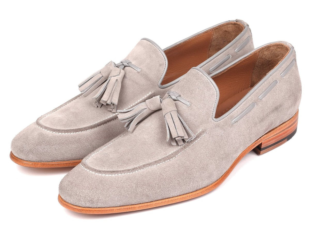 Paul Parkman Men's Suede Tassel Loafers in Grey
