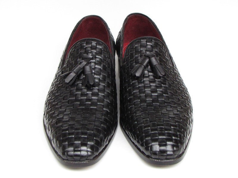 Paul Parkman Men's Tassel Loafer Black Woven Leather (ID085 - BLK)