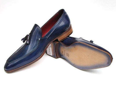 Paul Parkman Men's Tassel Loafer Blue Hand Painted Leather (ID083 - BLU)