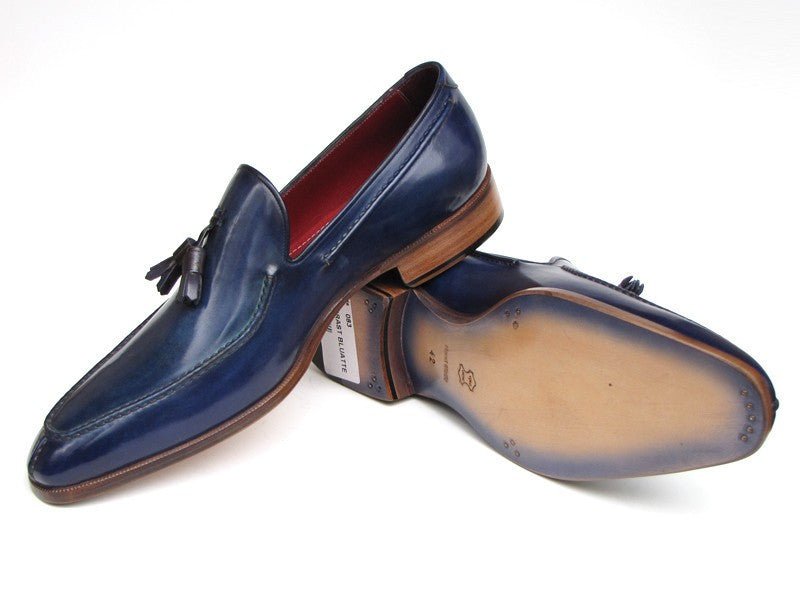 Paul Parkman Men's Tassel Loafer Blue Hand Painted Leather (ID083 - BLU)