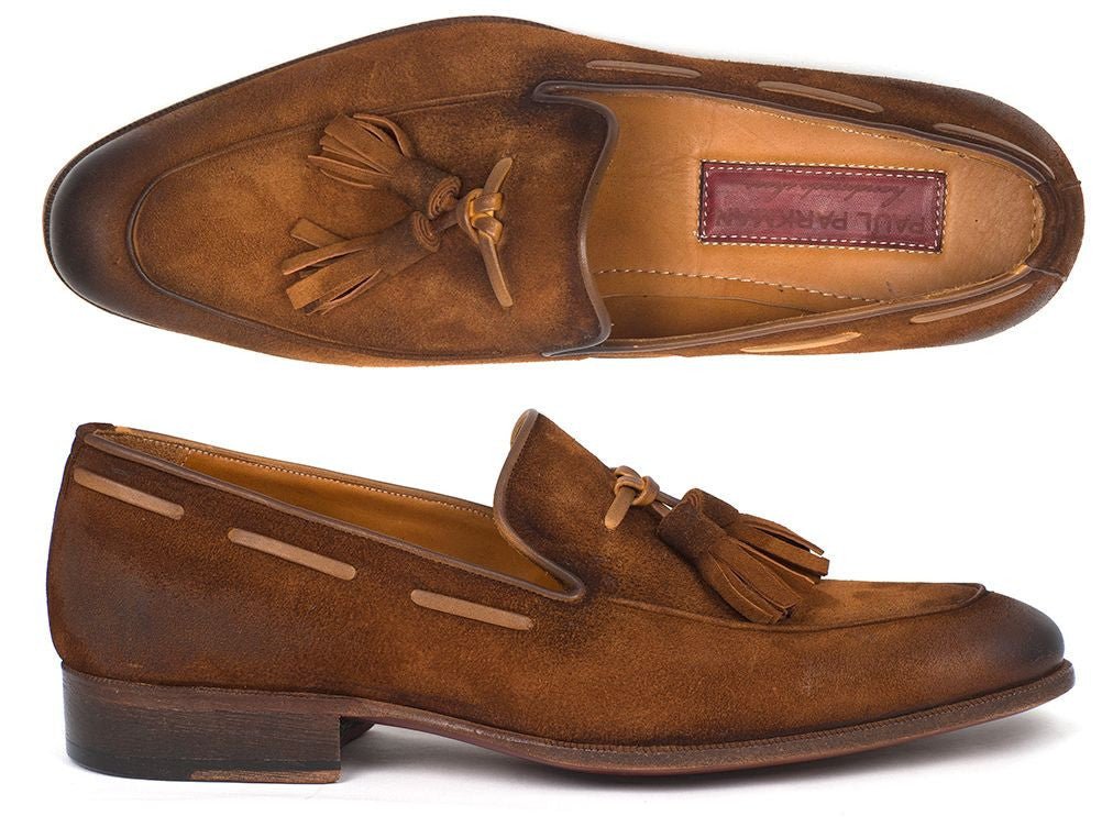 Paul Parkman Men's Tassel Loafer Brown Antique Suede Shoes (IDTAB32FG)