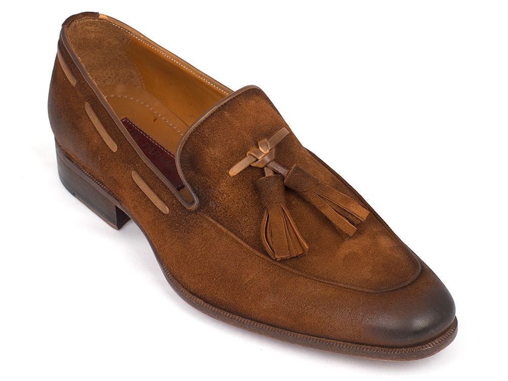Paul Parkman Men's Tassel Loafer Brown Antique Suede Shoes (IDTAB32FG)