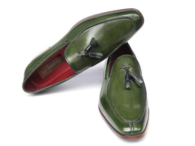Paul Parkman Men's Tassel Loafer Green Hand Painted Leather (ID083 - GREEN)