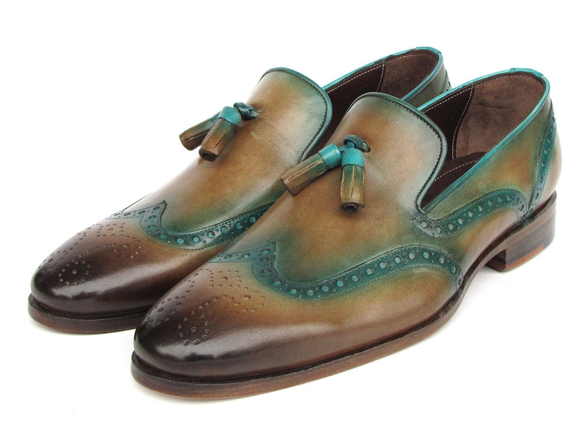 Paul Parkman Men's Tassel Loafers Olive and Green Patina