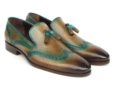 Paul Parkman Men's Tassel Loafers Olive and Green Patina