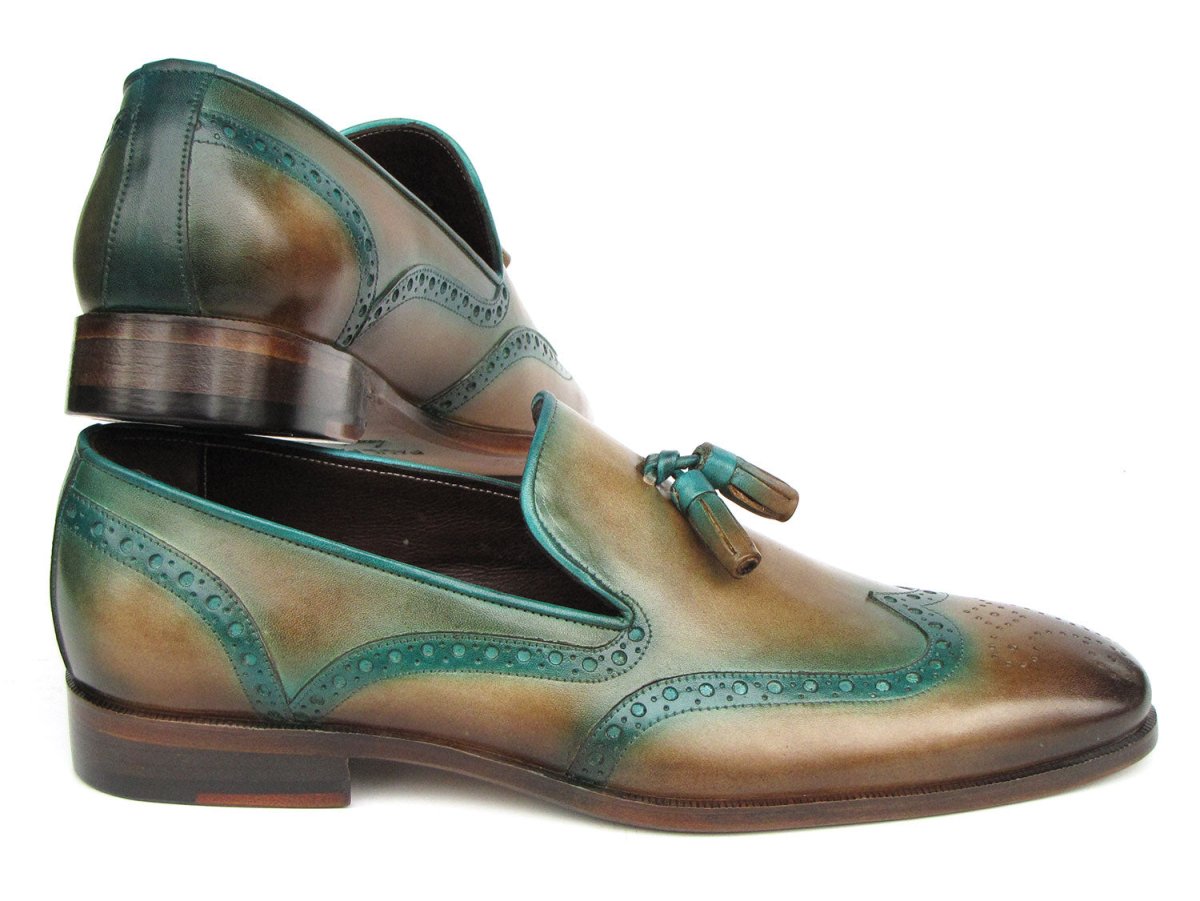 Paul Parkman Men's Tassel Loafers Olive and Green Patina