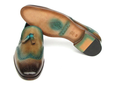 Paul Parkman Men's Tassel Loafers Olive and Green Patina