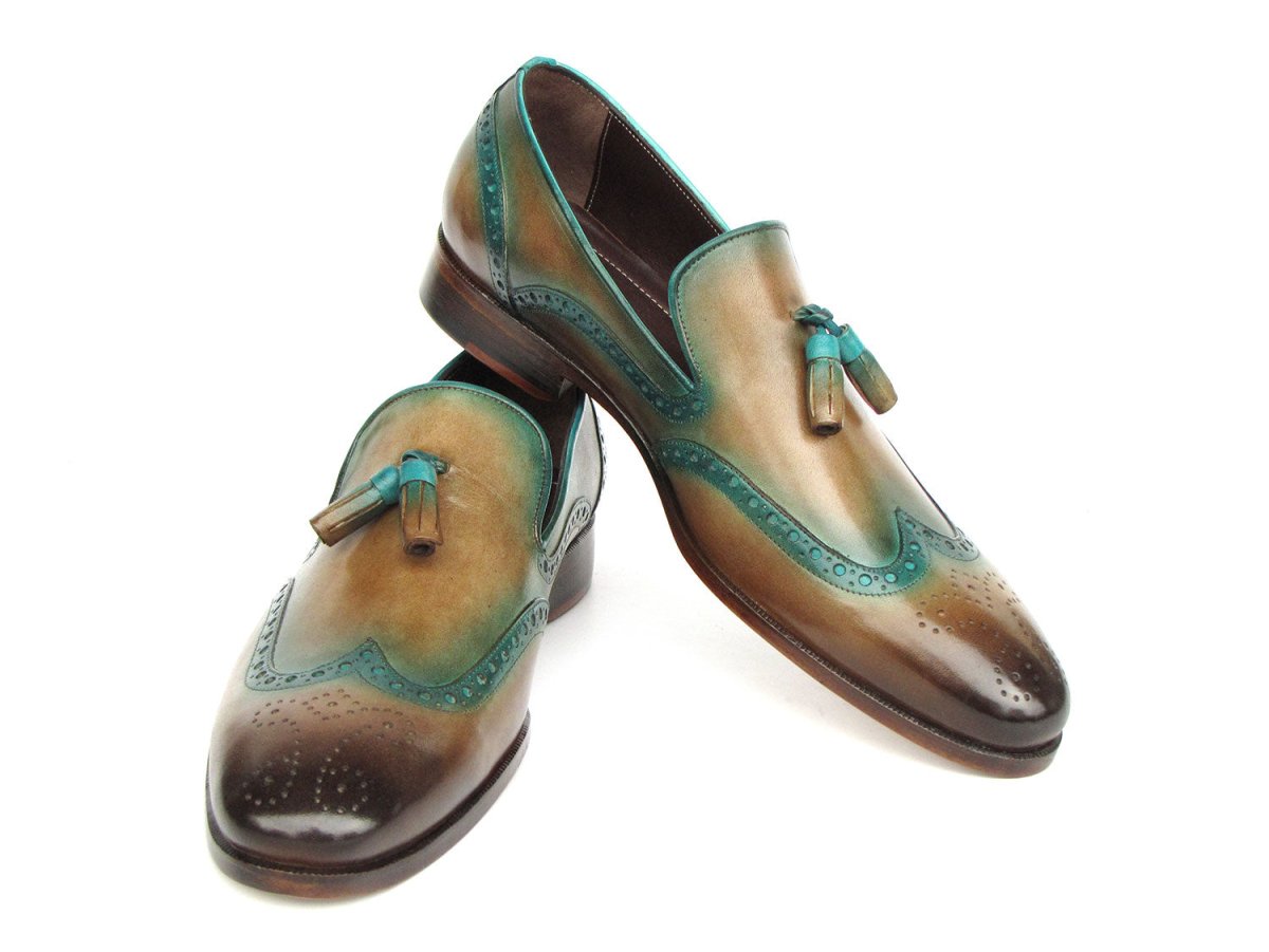 Paul Parkman Men's Tassel Loafers Olive and Green Patina
