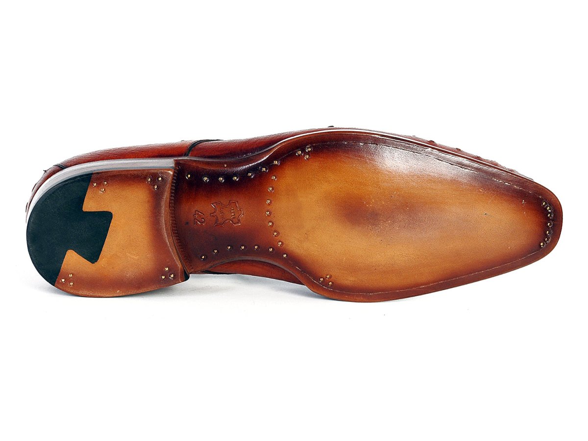 Paul Parkman Men's Tobacco Color Genuine Ostrich Leather Upper Derby Shoes (ID33B76 TAB)