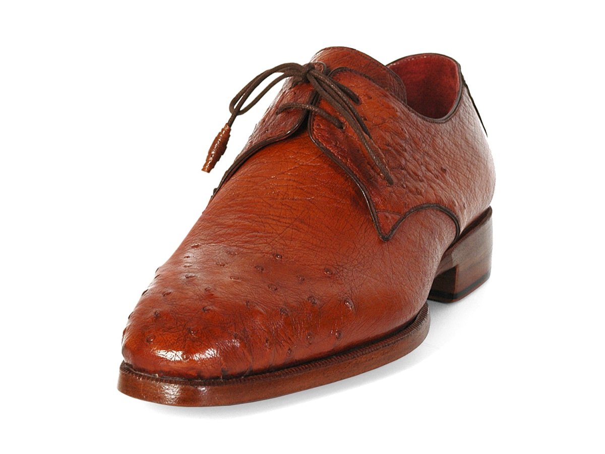 Paul Parkman Men's Tobacco Color Genuine Ostrich Leather Upper Derby Shoes (ID33B76 TAB)