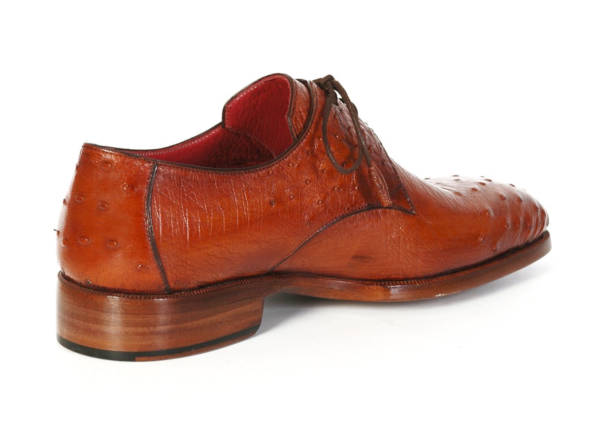 Paul Parkman Men's Tobacco Color Genuine Ostrich Leather Upper Derby Shoes (ID33B76 TAB)