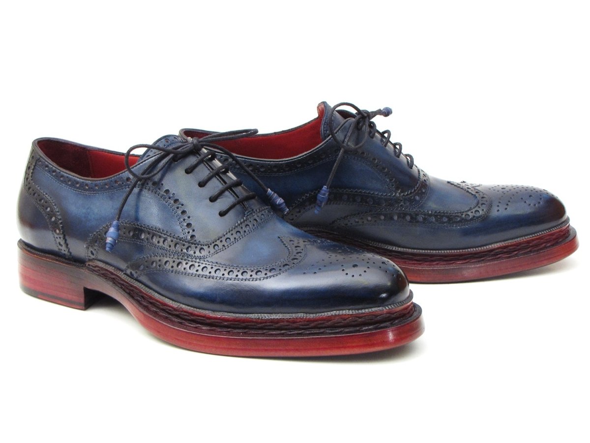 Paul Parkman Men's Triple Leather Sole Navy Wingtip Oxfords (ID027TRPNVY)
