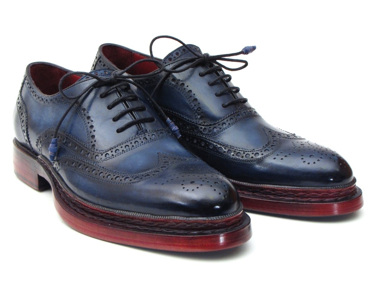 Paul Parkman Men's Triple Leather Sole Navy Wingtip Oxfords (ID027TRPNVY)