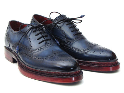 Paul Parkman Men's Triple Leather Sole Navy Wingtip Oxfords (ID027TRPNVY)