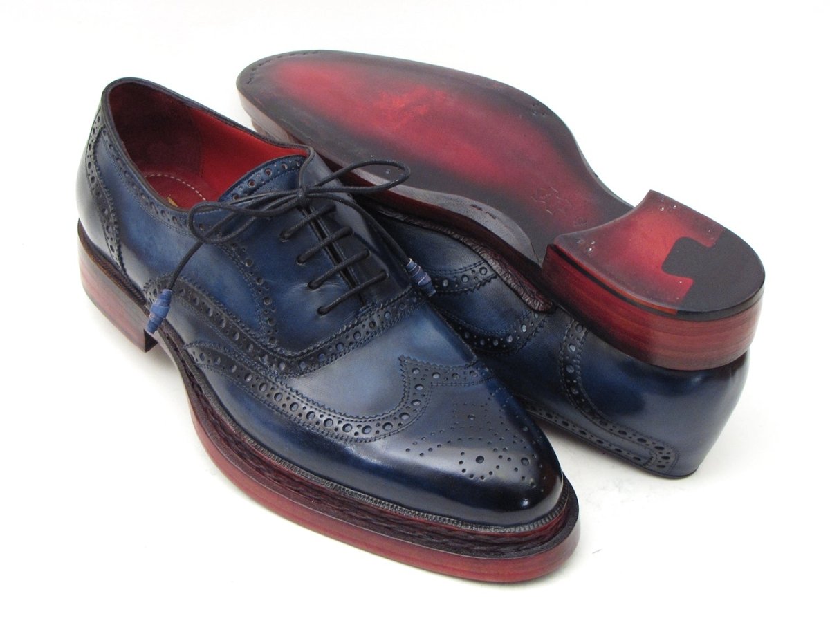 Paul Parkman Men's Triple Leather Sole Navy Wingtip Oxfords (ID027TRPNVY)