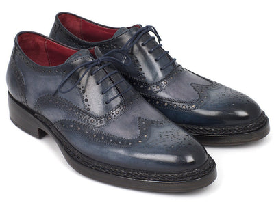 Paul Parkman Men's Triple Leather Sole Wingtip Brogues Blue (ID027 - TRP - BLU)