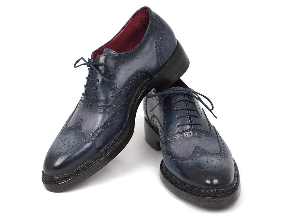 Paul Parkman Men's Triple Leather Sole Wingtip Brogues Blue (ID027 - TRP - BLU)