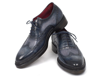 Paul Parkman Men's Triple Leather Sole Wingtip Brogues Blue (ID027 - TRP - BLU)