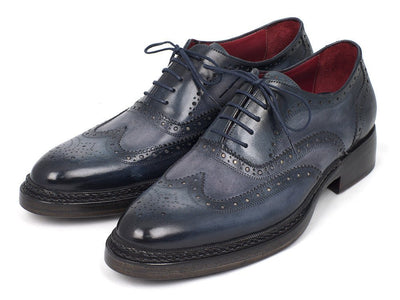 Paul Parkman Men's Triple Leather Sole Wingtip Brogues Blue (ID027 - TRP - BLU)