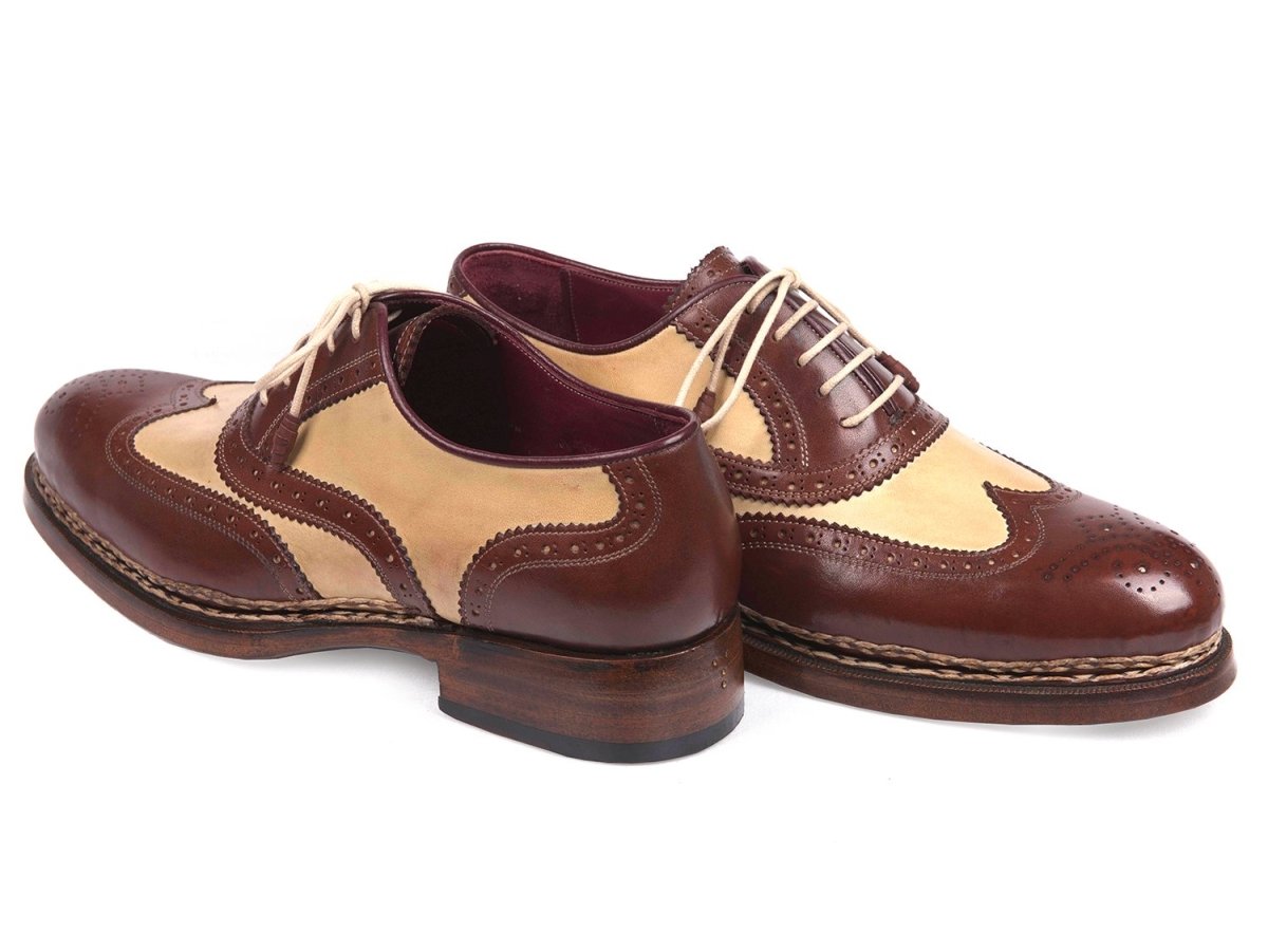 Paul Parkman Men's Triple Leather Sole Wingtip Brogues in Beige and Brown