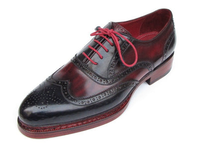 Paul Parkman Men's Triple Leather Sole Wingtip Brogues Navy and Red (ID027 - TRP - NVYBRD)