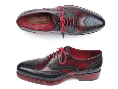 Paul Parkman Men's Triple Leather Sole Wingtip Brogues Navy and Red (ID027 - TRP - NVYBRD)
