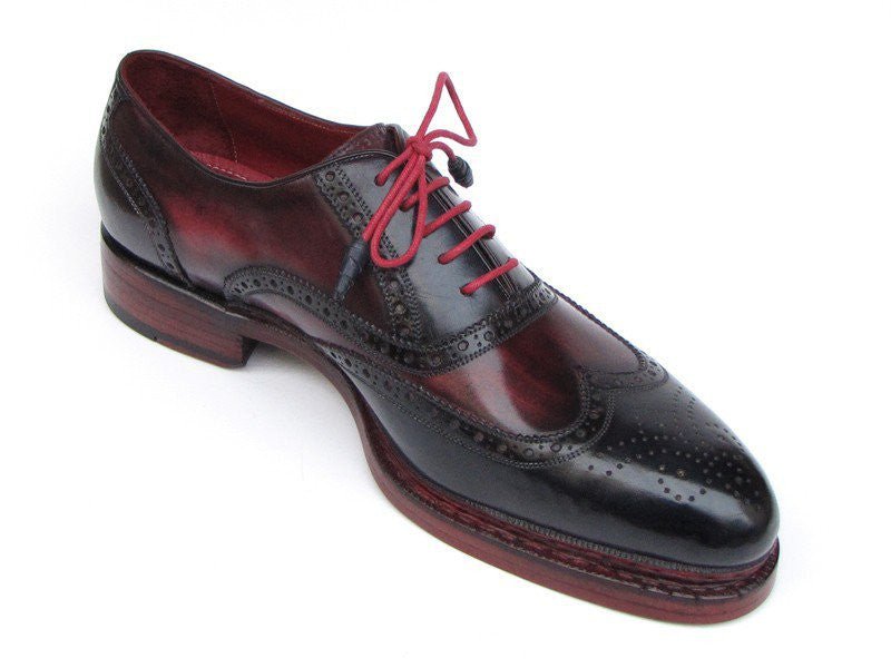 Paul Parkman Men's Triple Leather Sole Wingtip Brogues Navy and Red (ID027 - TRP - NVYBRD)