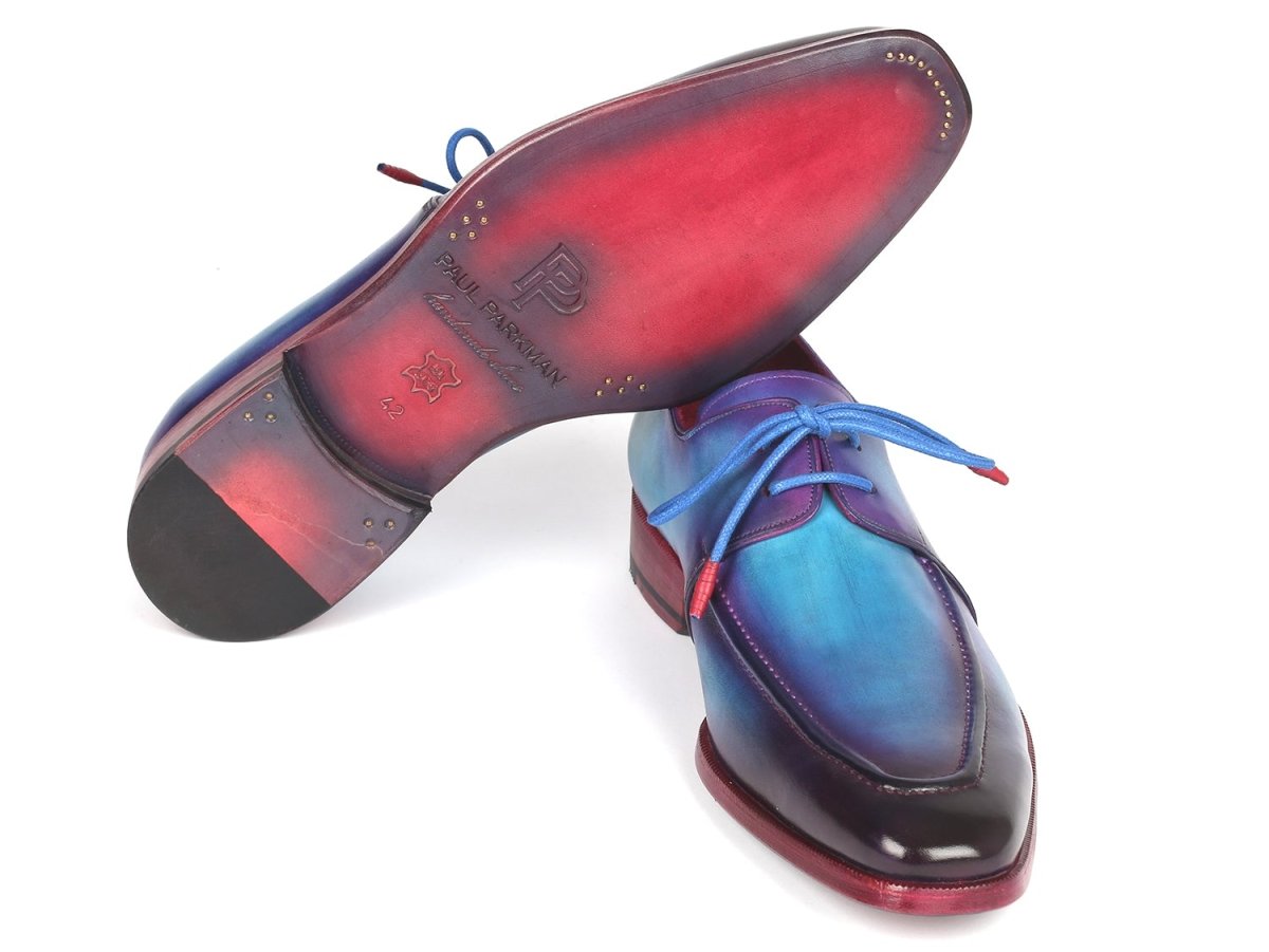 Paul Parkman Men's Turquoise and Purple Apron Derby Shoes (ID23SX84)