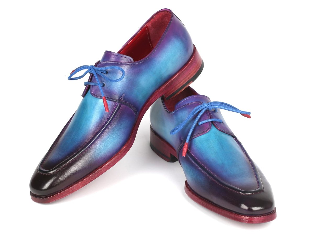 Paul Parkman Men's Turquoise and Purple Apron Derby Shoes (ID23SX84)