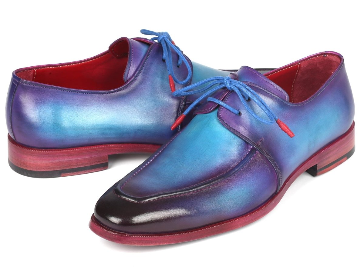 Paul Parkman Men's Turquoise and Purple Apron Derby Shoes (ID23SX84)